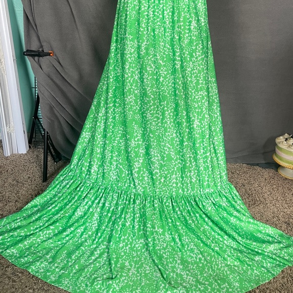 Vintage Green Floral Maxi Dress 60s/70s De Laix Tie Waist - Picture 6 of 13